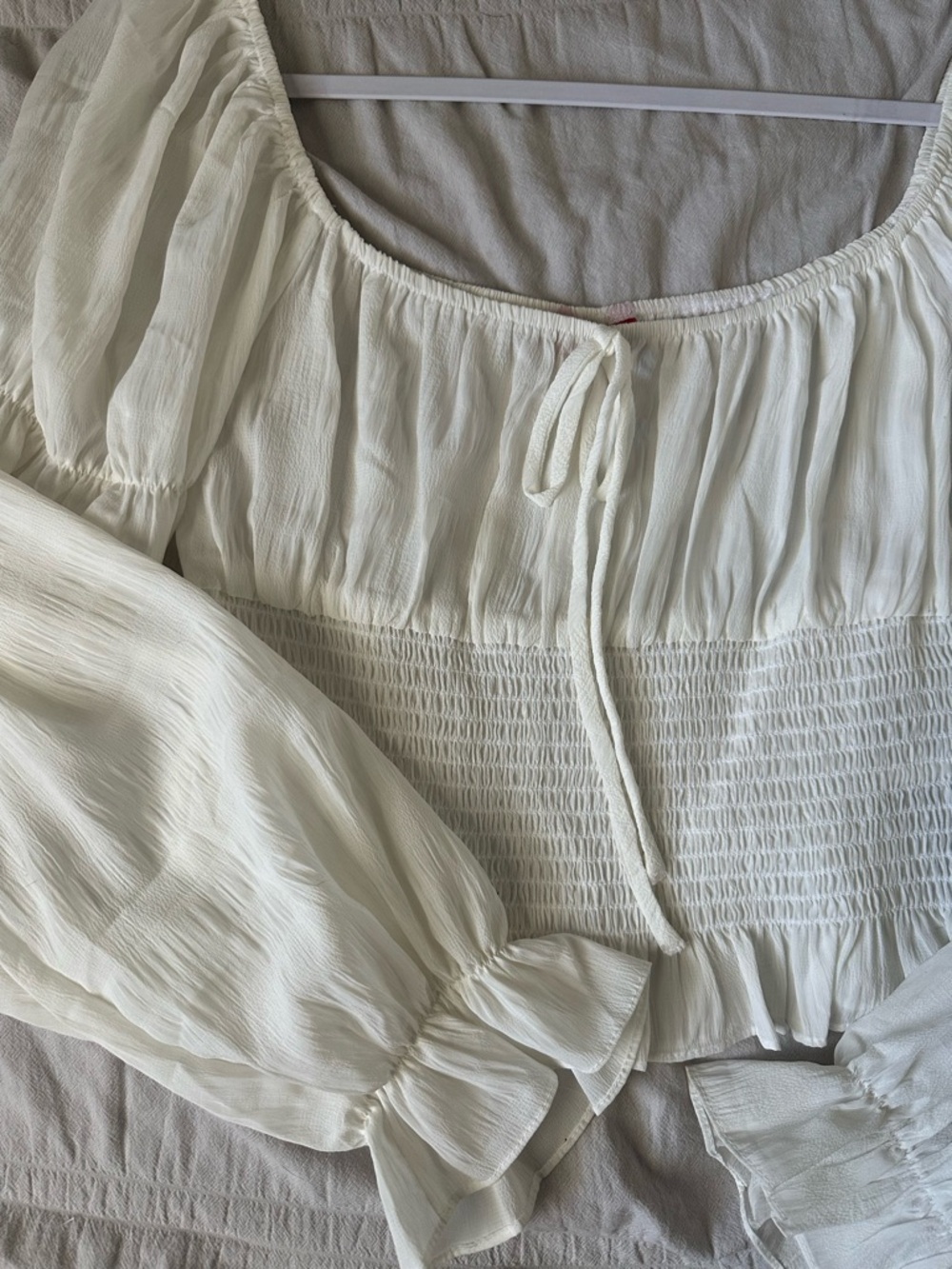 Guess White Smocked Peasant Top